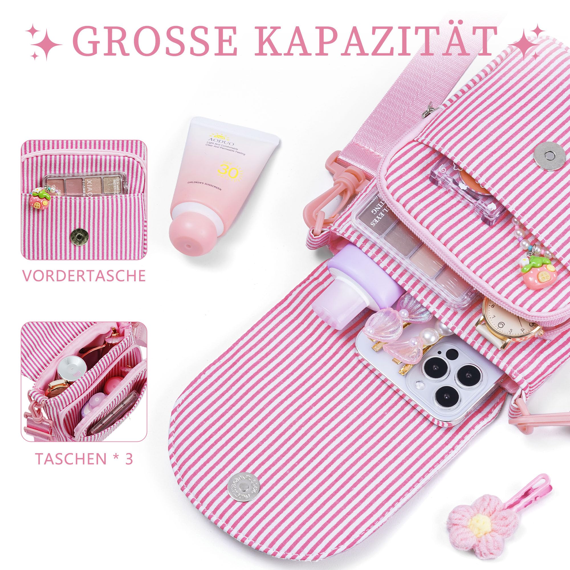 YOOLIFE Personalisierte Geschenk Umhängetasche Handytasche Mädchen, Geschenk Mädchen 3 4 5 6 7 8 9 10 11 12 Jahre, Geldbörse Schultertasche Handy Tasche für Tochter Schwester Nichte Enkelin, Rosa M