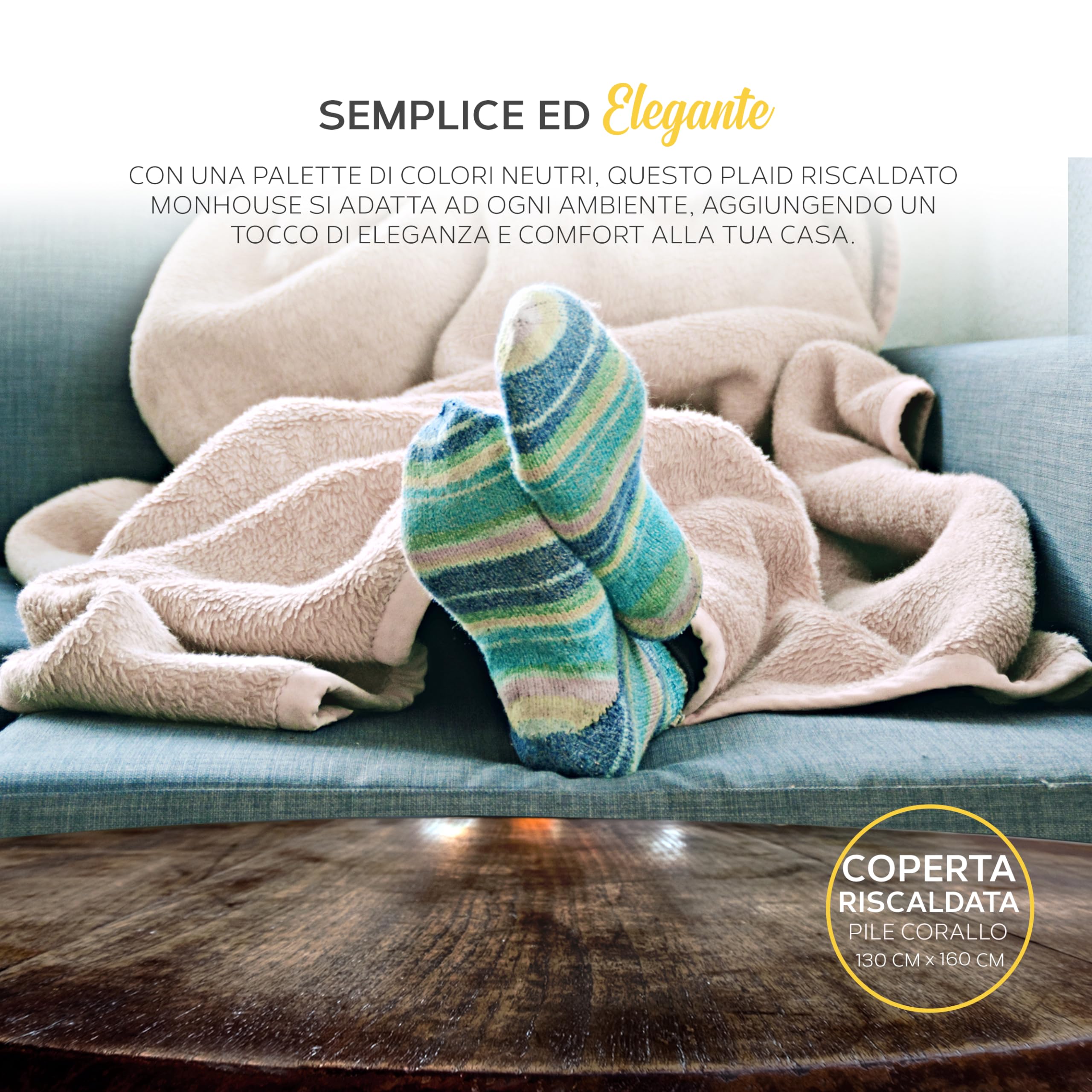 MONHOUSE Coperta Riscaldata - Coperta Elettrica - Controller Digitale - Timer Fino a 9 Ore, 9 Impostazioni di Calore, Spegnimento Automatico - Singolo 130X160 cm - Beige Shearling