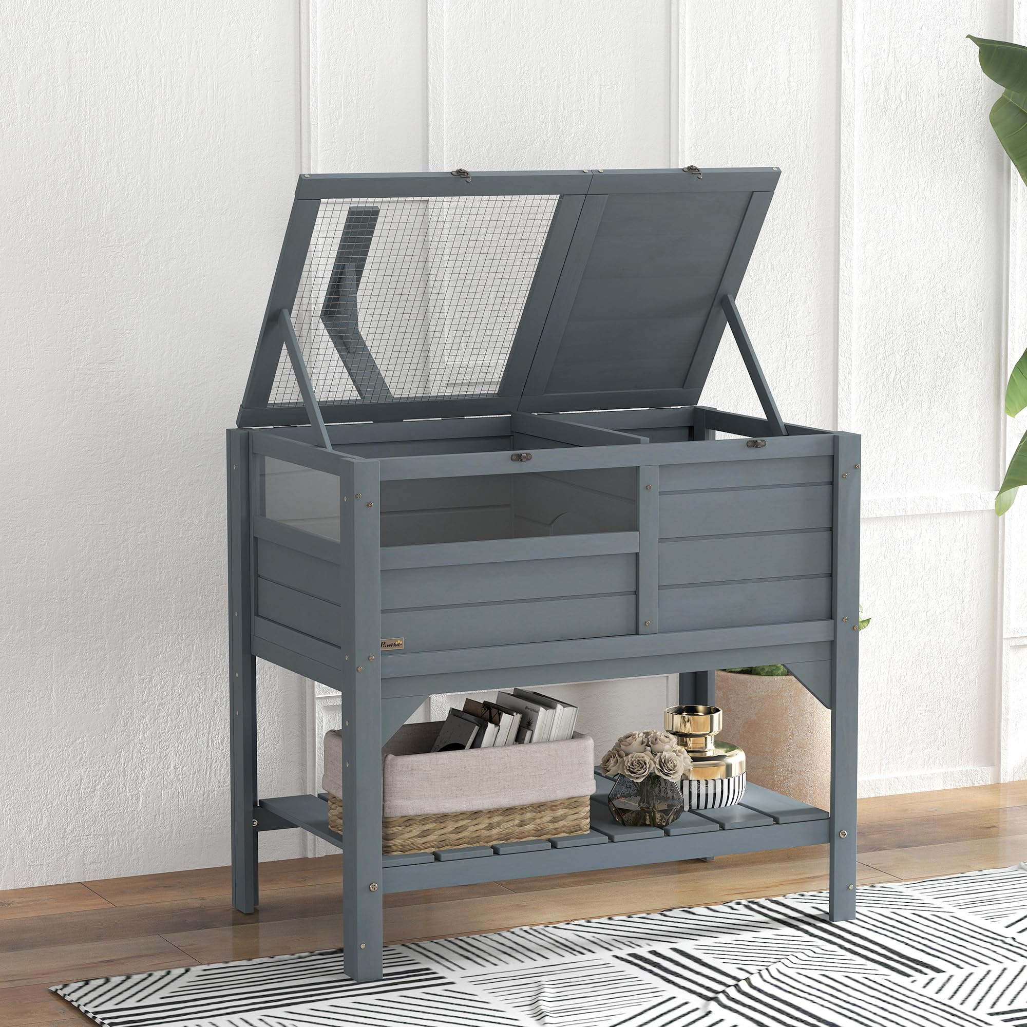 PawHut Recinto per Tartarughe su Gambe con Ripiano Portaoggetti in Legno d'Abete per Interno ed Esterno, Dimensioni 103H x 84L x 51W cm, Grigio