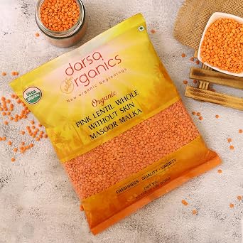 Darsa Organics Red Lentils 2 lb & Garbanzo Beans 2 lb Bundle, USDA Organic, Non-GMO, Chemical-Free, Ideal for Vegan & Gluten-Free Cooking, Premium Quality Pulses