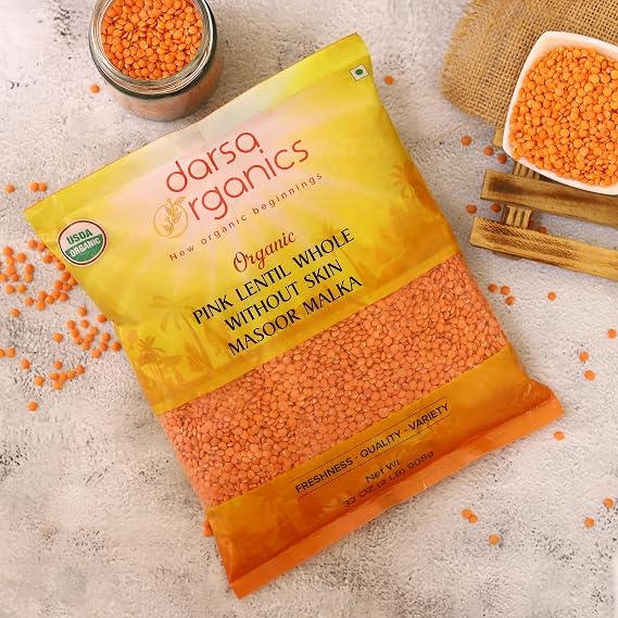 Darsa Organics Red Lentils 2 lb & Garbanzo Beans 2 lb Bundle, USDA Organic, Non-GMO, Chemical-Free, Ideal for Vegan & Gluten-Free Cooking, Premium Quality Pulses
