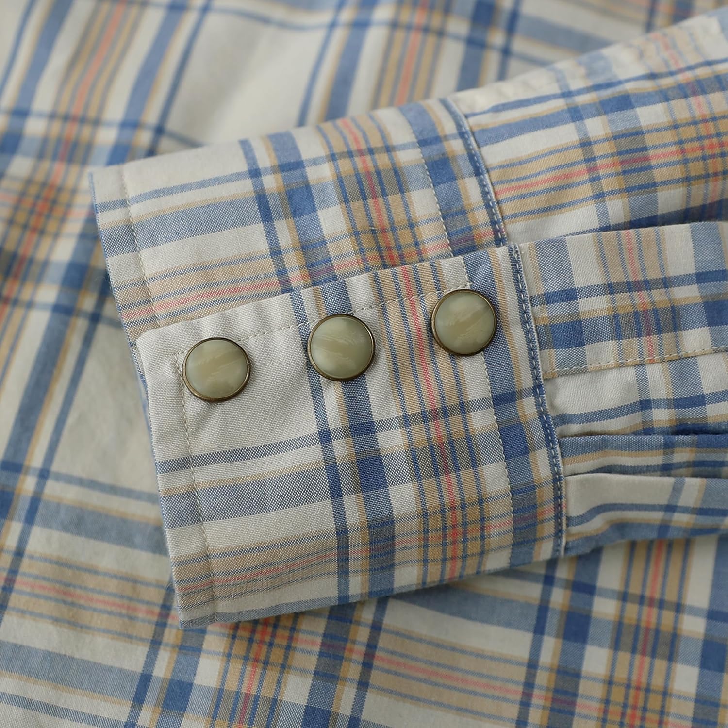 Dubinik® Pearl Snap Shirts for Men Long Sleeve Lightweight Casual Western Plaid Cowboy Cotton Vintage Work Shirt