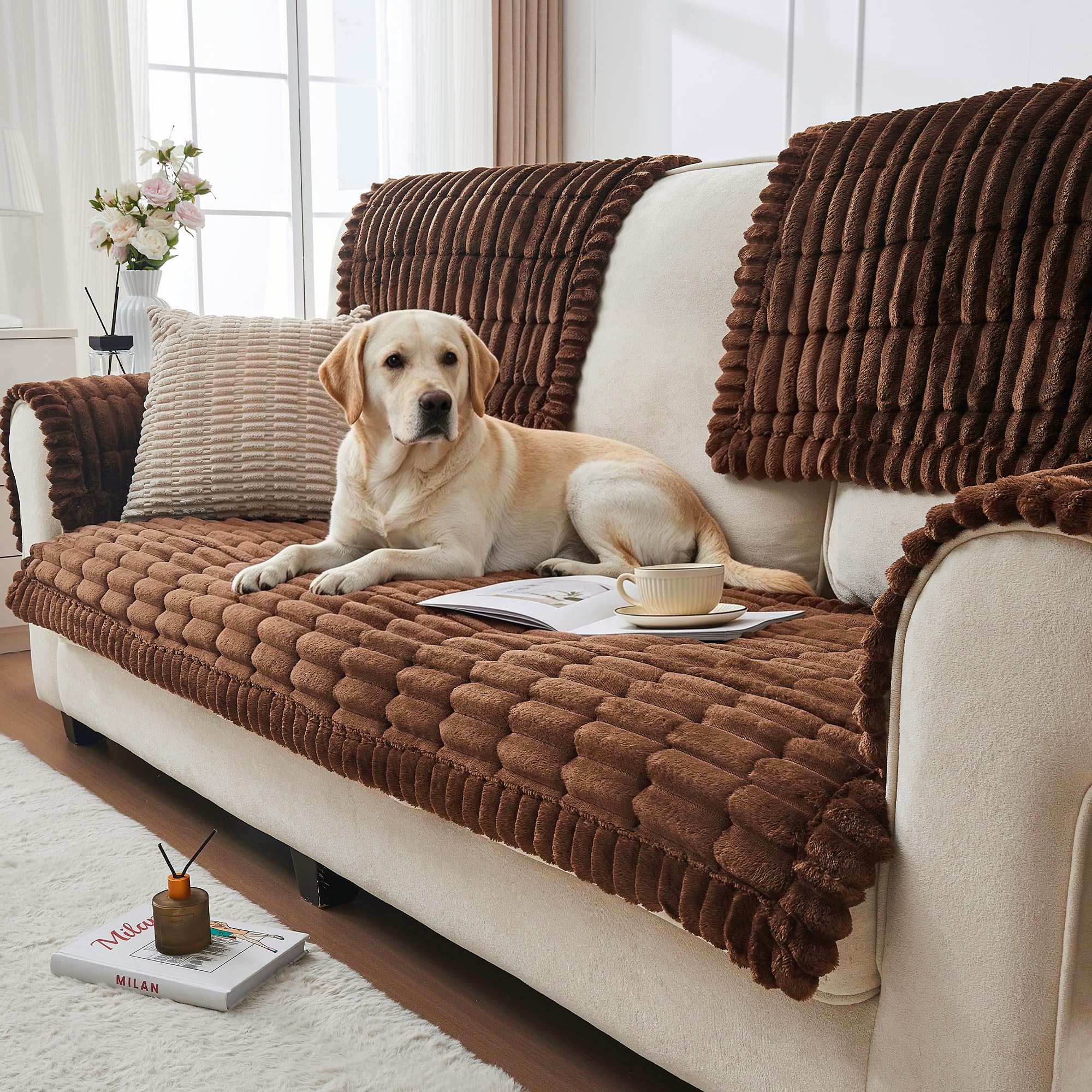 beeweed Thick Non-slip Sofa Cover for 2 3 4 Seater (Chocolate, 70x210cm)