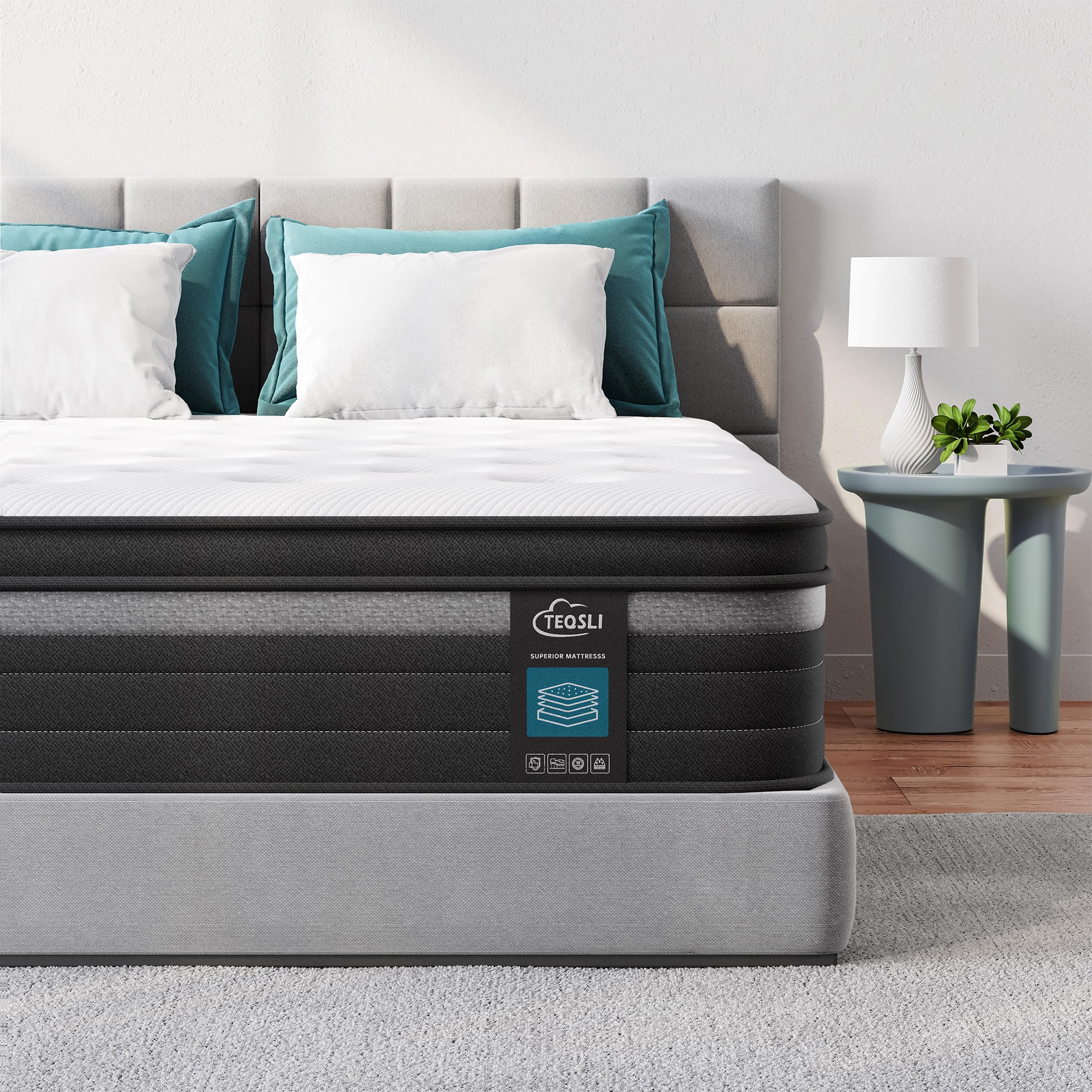 TeQsli Gel Individually Pocket Sprung Single Mattress 3FT with Breathable Soft Fabric, 9 Inch Hybrid Mattress Single for Pressure & Back Pain Relief, Medium Firm Mattress in a Box-90x190x22cm