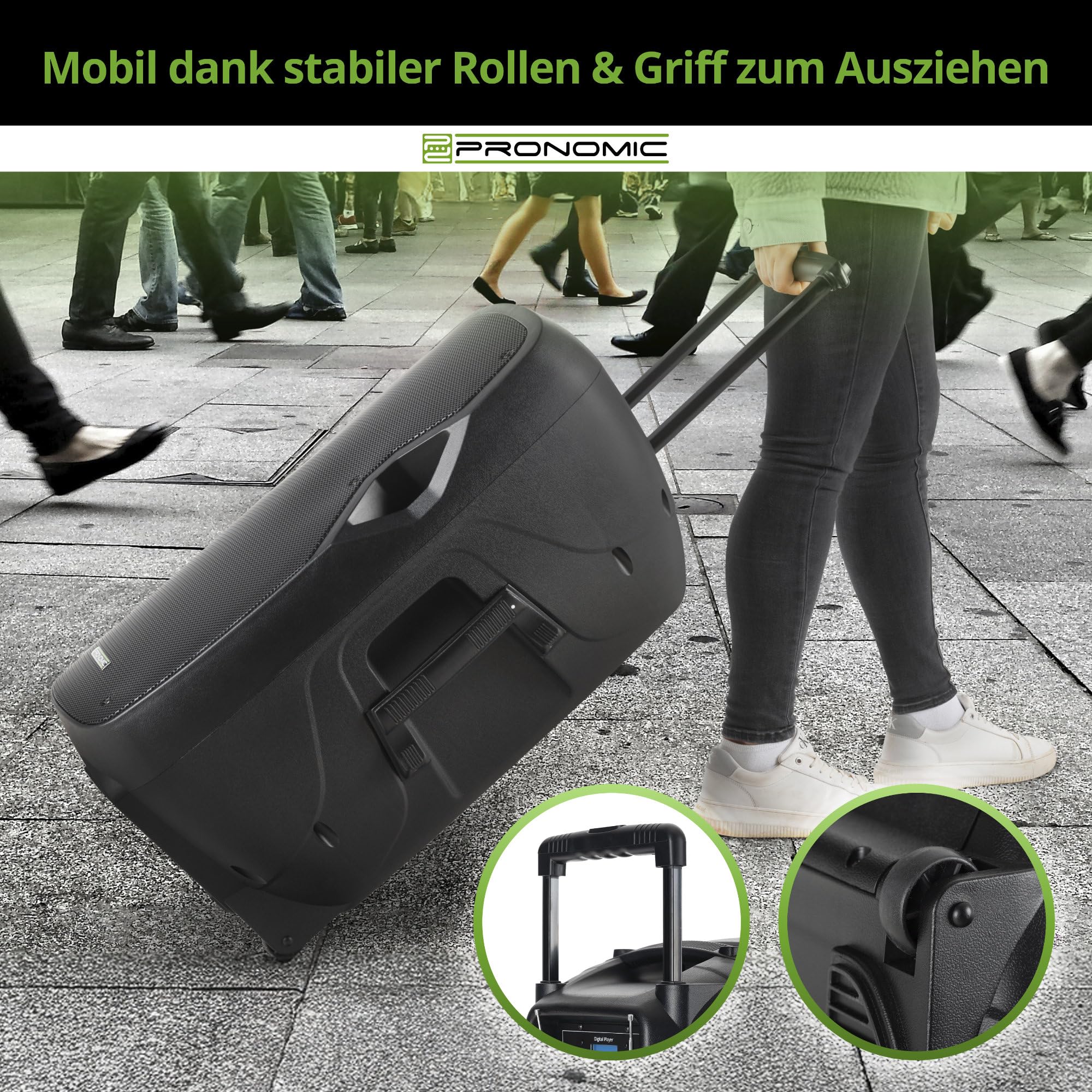 Pronomic Move 15" Partybox - Mobile PA-Anlage Bluetooth Lautsprecher TWS - Musikbox mit leistungsstarkem Akku - Leistung 30W (RMS) - Set inkl. Aktivbox, Funkmikrofon, Headset und Fernbedienung
