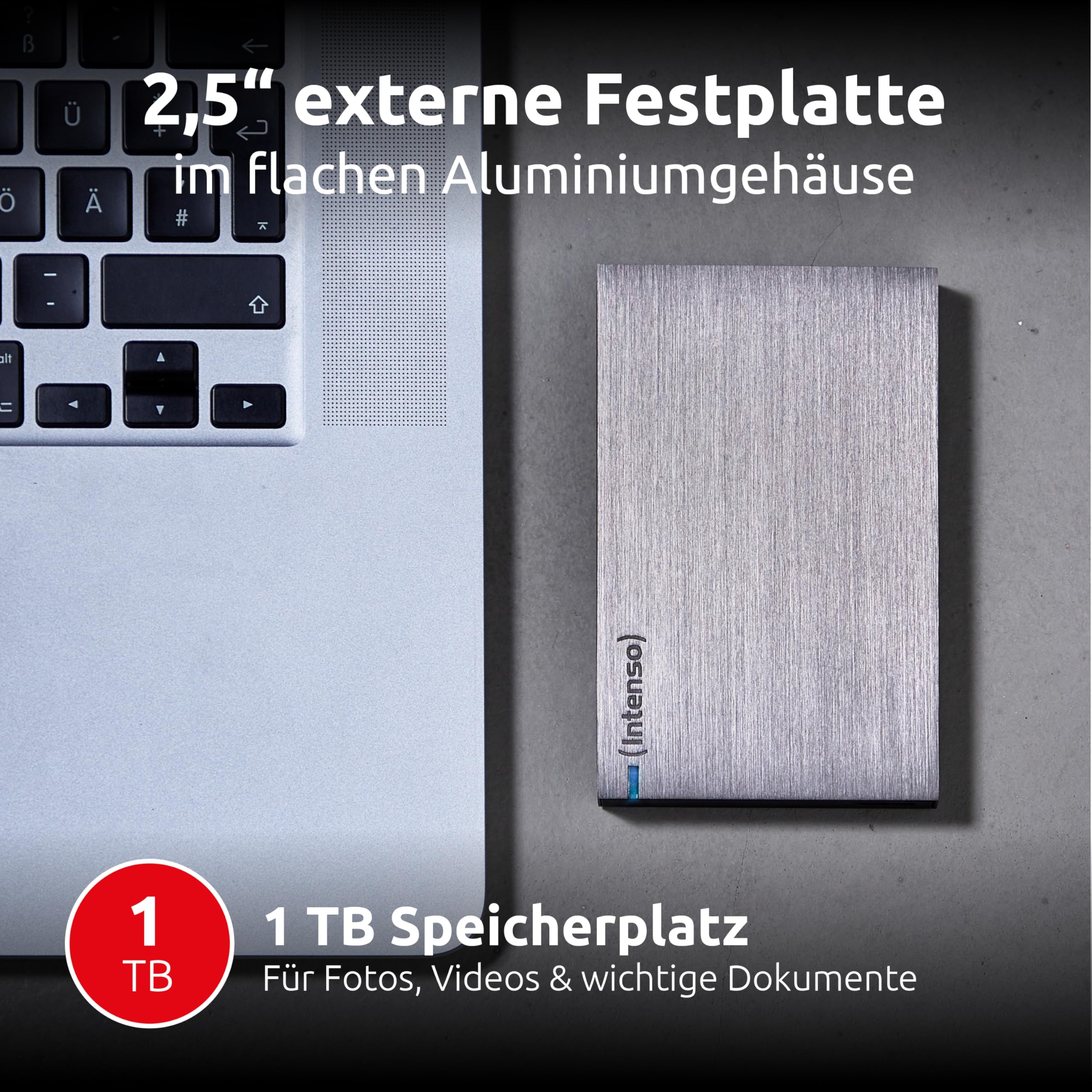 Intenso Disco rigido esterno (6,4 cm (2,5 pollici), 5400 giri/min, 8 MB di cache) alluminio nero, 1 TB Memory Board - Hard Disk Esterne Portatile, USB 3.0