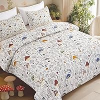 Vista 51 de SOULZZZ Juego de ropa de cama retro hippie tamaño matrimonial, edredón floral de hongos margaritas para niñas y mujeres, edredón negro con 2 fundas