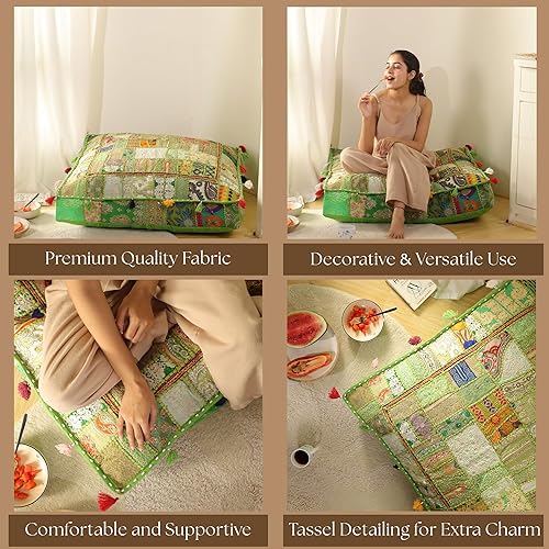 Miniatura 23 de THE ART BOX Cotton Patchwork Vintage Boho Embroidered Floor Pillows & Cushion Cover Dog Pouf Seating Pouf Meditation Pillow Pet Bedding Cat Bed Boho