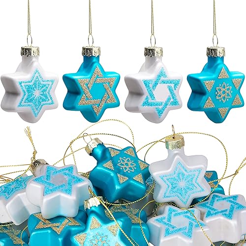 12 adornos de estrella de David con purpurina, adornos colgantes de cristal de Hanukkah, estrellas judías azules y blancas para decoración de fiesta