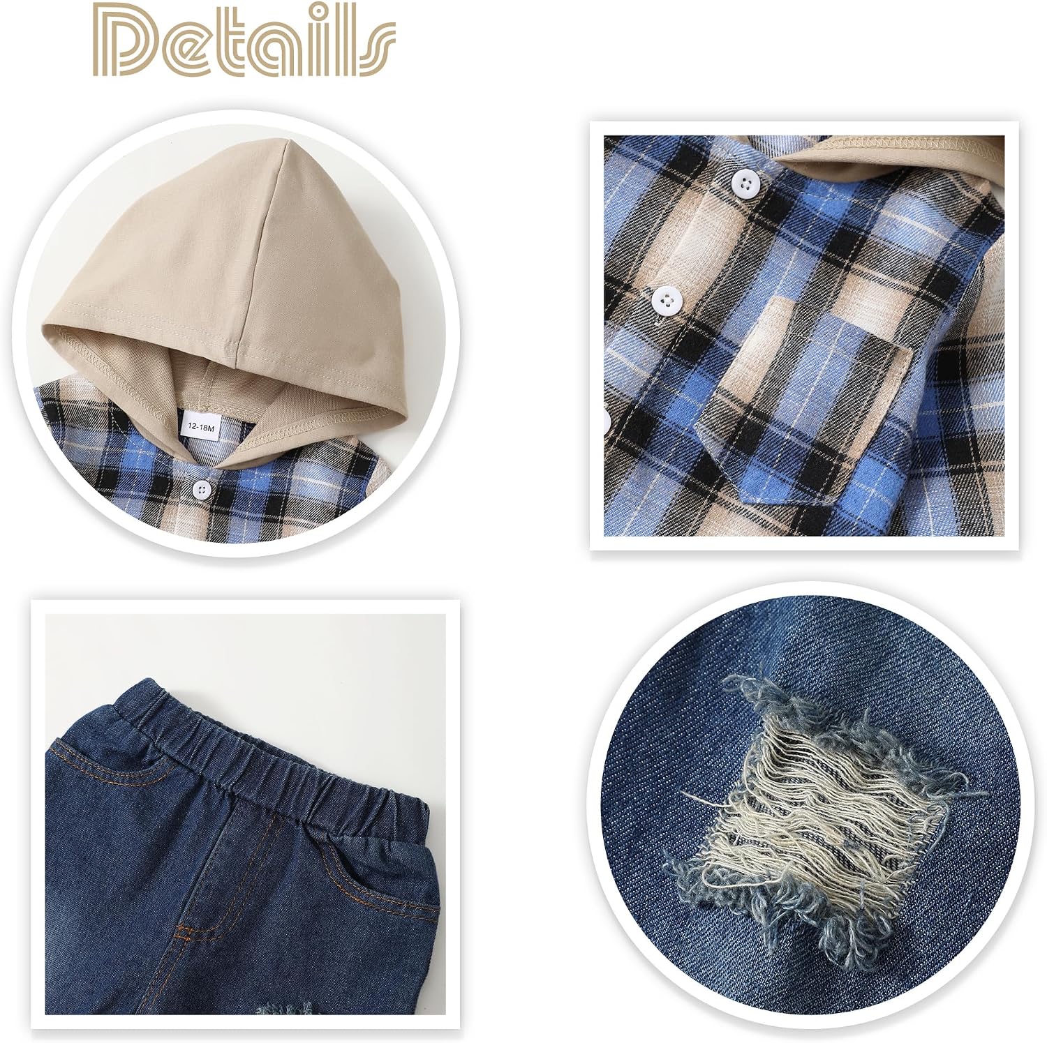 Renotemy Toddler Baby Boy Clothes Denim Outfits Infant Hooded Sweatshirt Jeans Pants Little Boys Clothing