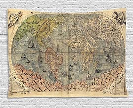 Ambesonne Antique Decor Collection, Ancient Map Of World Global History Stained Paper Oceans Lands Atlas Educational Art, Bedroom Living Room Dorm Wall Hanging Tapestry, 60W X 40L Inch - coolthings.us