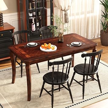LEEMTORIG Cherry Wood Dining Table for 6, Rectangular 59" W Large Traditional Queen Anne Style Vintage Dining Desk, Kitchen Dining Room Dark Wood Dining Table Only Table, Cherry Walnut CZ-A1168-WD