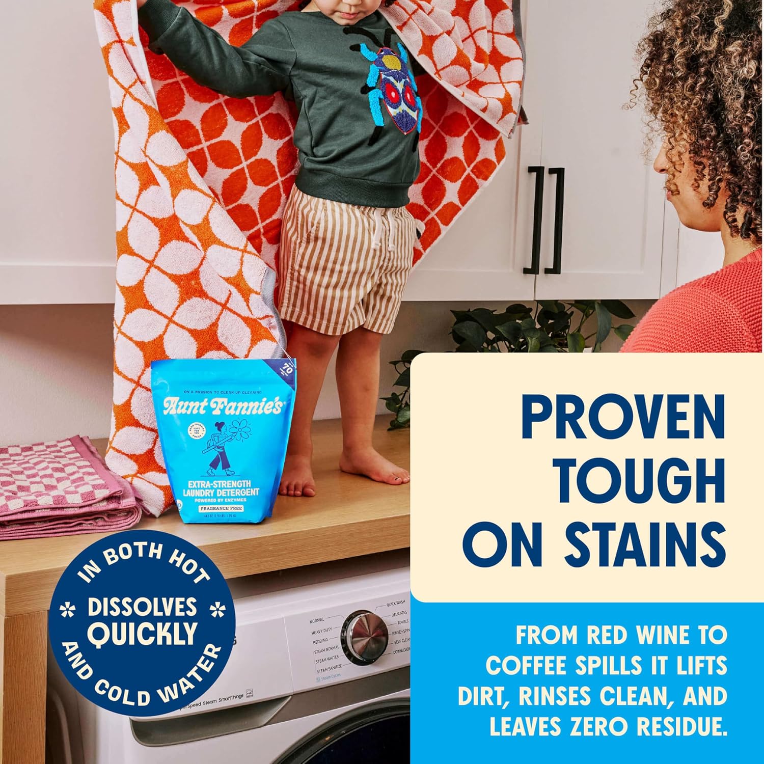 Aunt Fannie's Extra Strength Powder Laundry Detergent, Stain Fighting, Plant Based, Natural Ingredients, 70 Loads Per Bag, Fragrance Free, 88 Oz