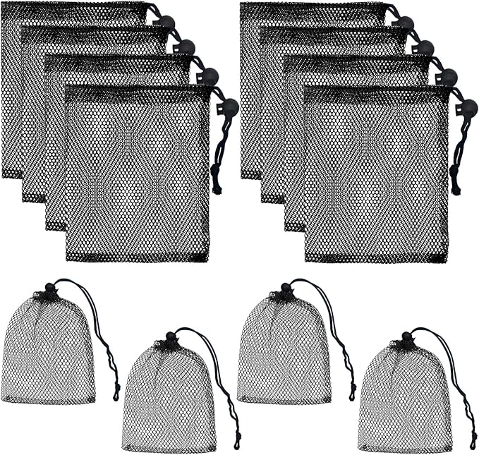 12 Stück Schwarz Netzbeutel Klein mit Kordelzug, 15x20cm Netzbeutel Klein Haltbare Beutel Mit Kordelzug, Tragbare Netztasche Strand Reise Netztasche Sandspielzeug für Kosmetika, Toilettenartikel