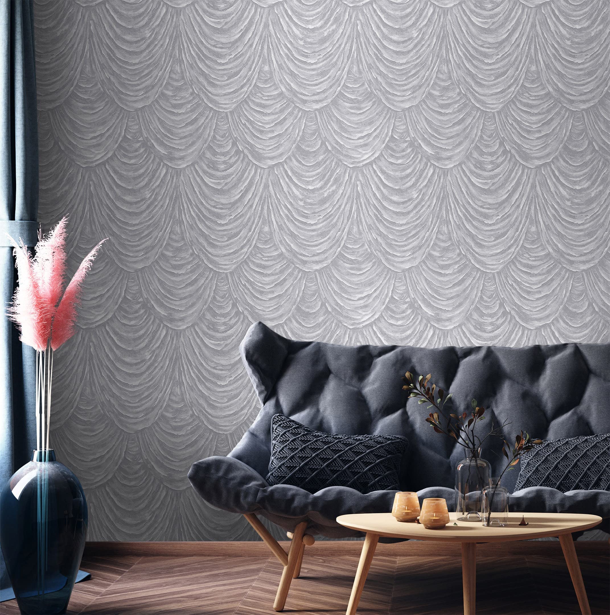 Papier peint vinyle de luxe aspect tissu en haut-relief rouleau grand format 10m