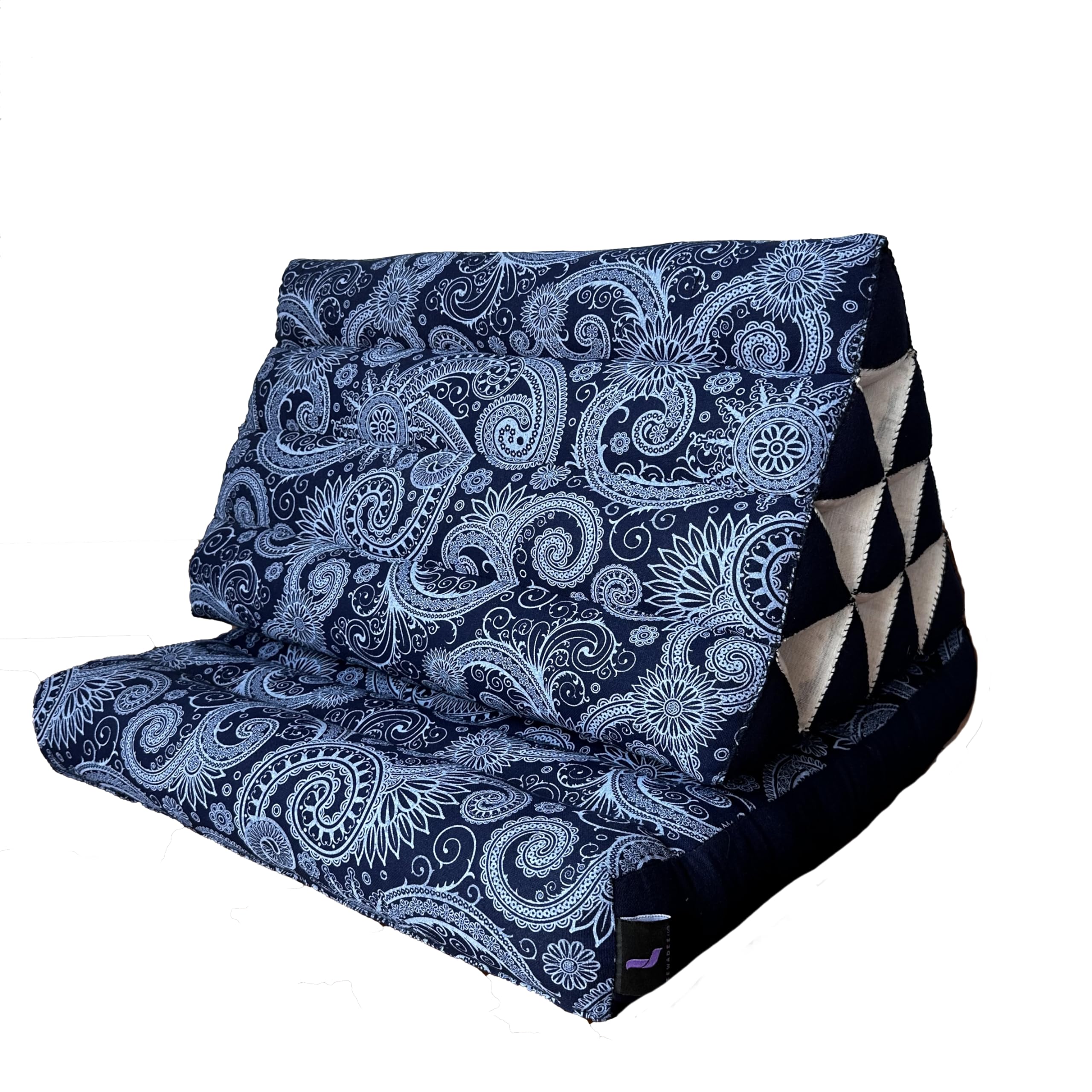 Leewadee 1-Fold Mat with Triangle Cushion – Comfortable TV Pillow, Foldable Mattress with Cushion Made of Kapok, 75 x 50 cm, Blue White — image 1