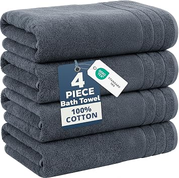 Casa Platino 100% Cotton 4 Pack Bath Towels Set 30"x60" - Ring Spun, Large Cotton Towels for Bathroom - Quick Dry, Soft & Absorbent Bath Towel Set - Remains Soft After Multiple Washes - Cool Grey