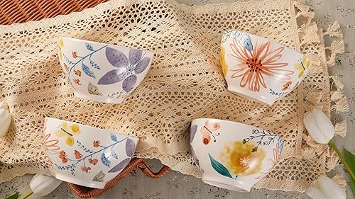 Miniatura 5 de Bico Blossom Symphony - Juego de 4 cuencos de cerámica de 29 onzas para sopa de cereales, ensalada, fideos, cocina, microondas y lavavajillas,
