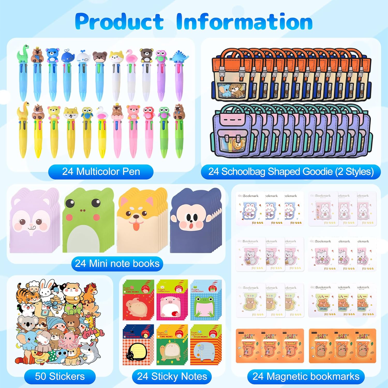 Ulema 170 Pcs Cute Return Gifts, Cute Cartoon Animal Stationery Set for Birthday Gifts