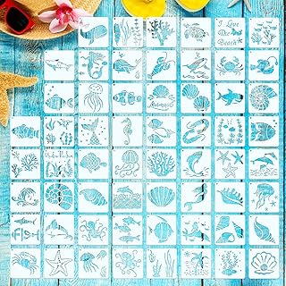 60 Pieces Sea Life Stencils Mermaid Stencils for Painting Sea Ocean Creatures Stencils Under The Sea Painting Reusable Templates for DIY Crafts Scrabooking Painting on Wood Wall Decor, 3 x 3 Inch