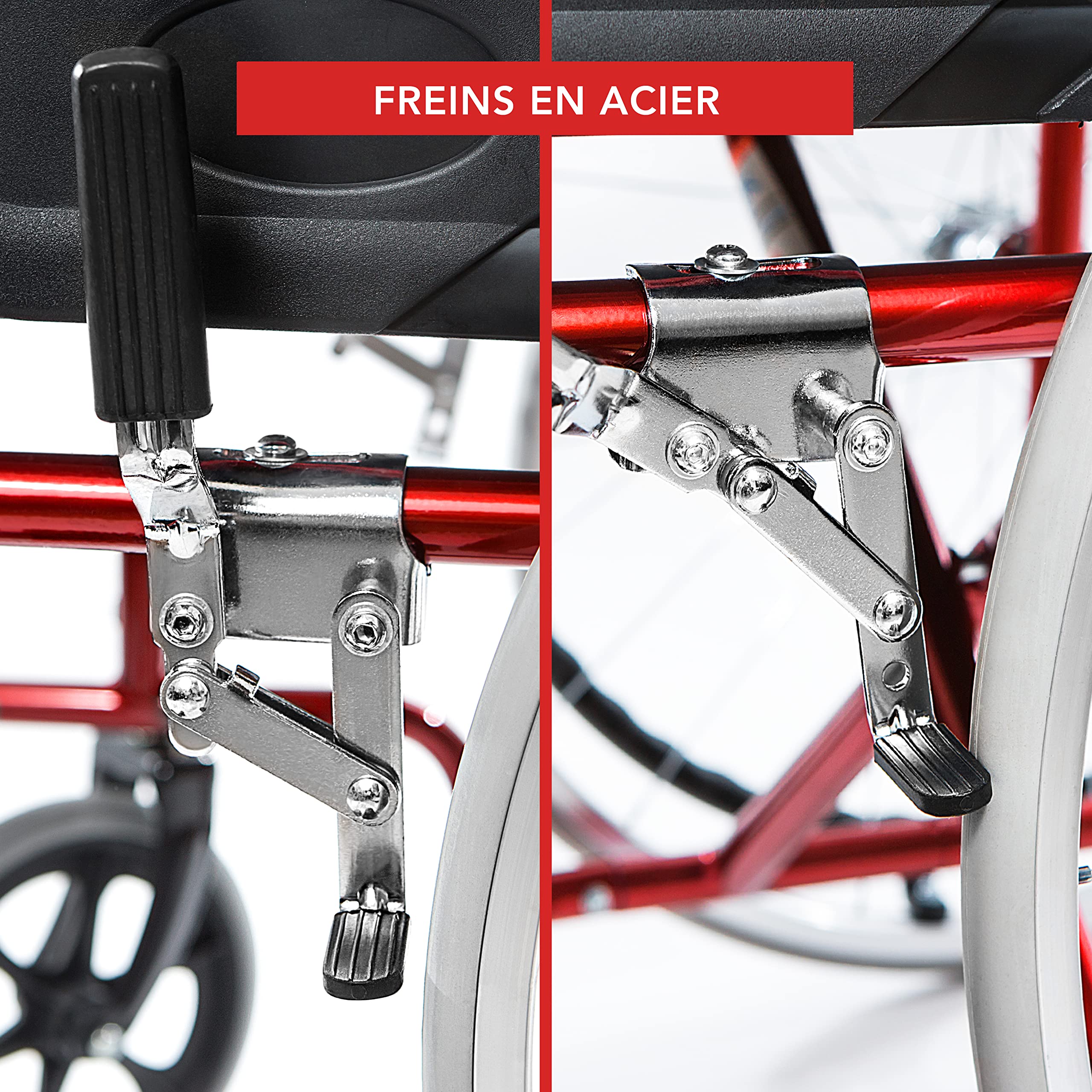 AIESI® Fauteuil Roulant pliable léger à autopousser pour les handicapés et les personnes âgées AGILA BASIC, Accoudoirs et Repose-pieds fixes, Ceinture de sécurité, Garantie 24 mois