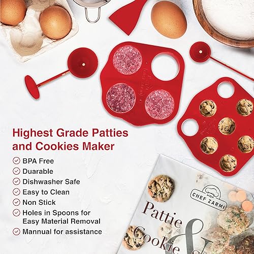 Miniatura 6 de Kit moldeador de galletas y mini hamburguesas - Mini hamburguesas y galletas caseras fáciles - Prensa antiadherente para hamburguesas, molde