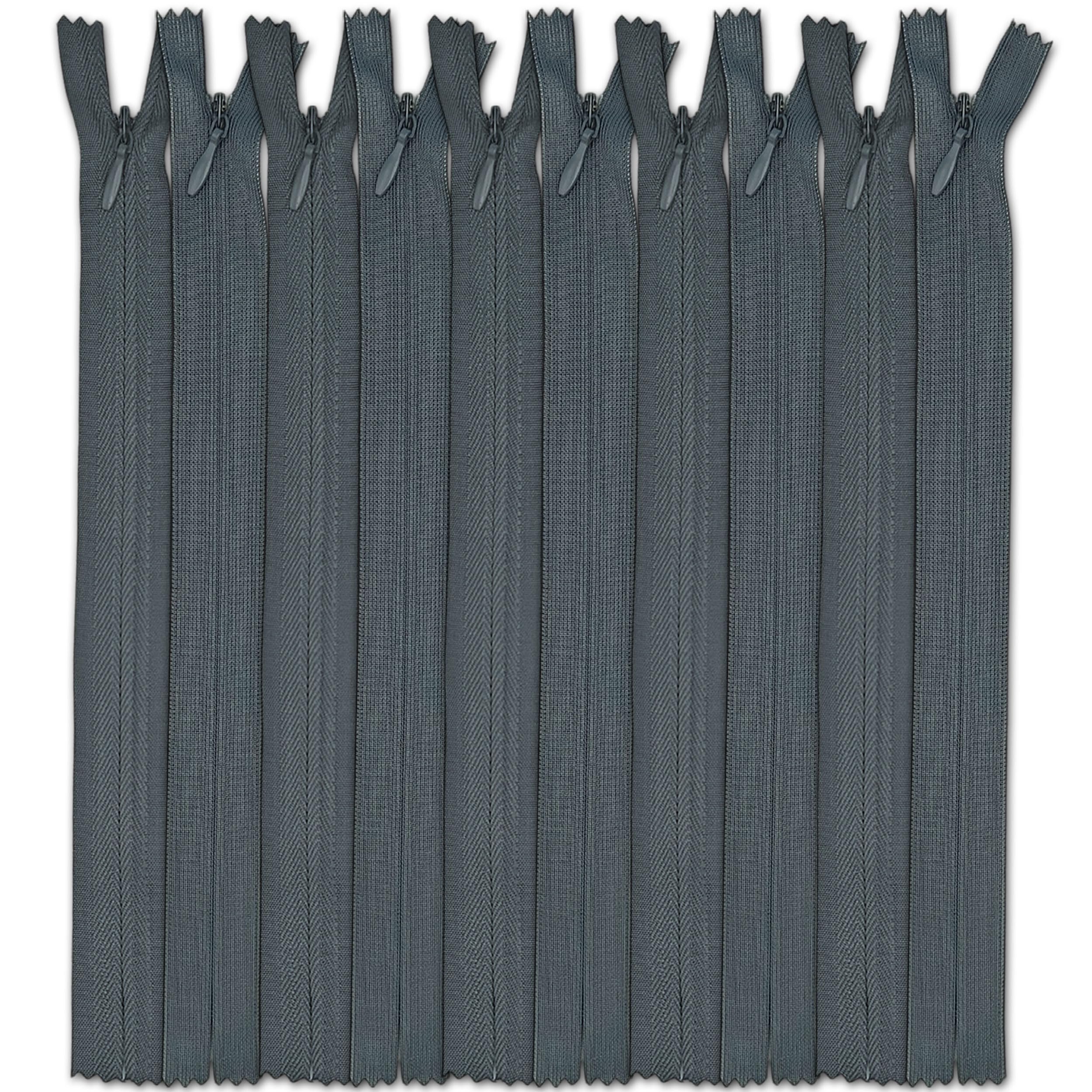 Set of 10 Invisible Zips 7” Grey | Closed-End Coil Zip 18cm Long with Single Slider Size #3 | Hidden Nylon Zip for Skirts, Dresses, Trousers DIY Repair, Tailoring | Replacement Zipper