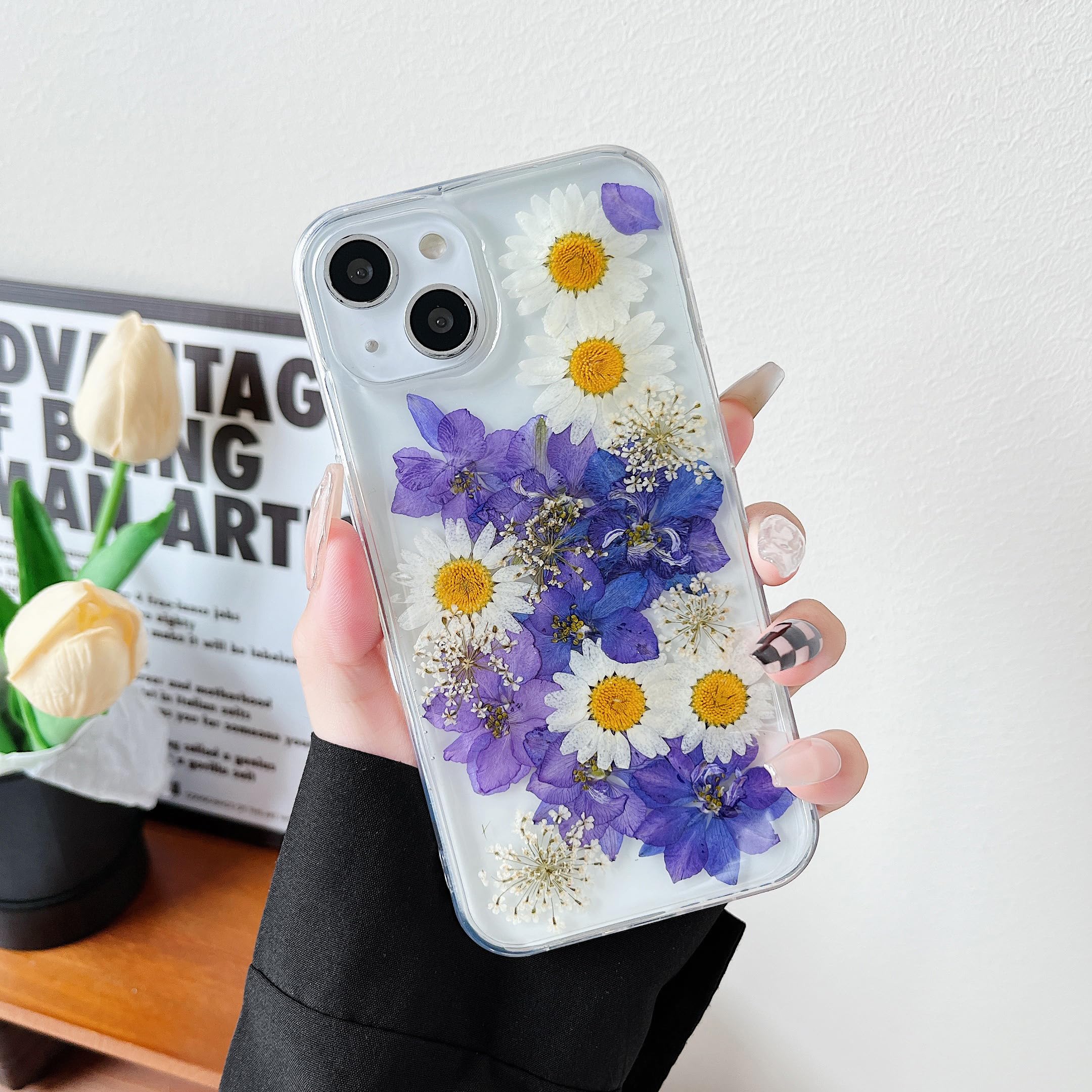 Coque iPhone 15 antichoc transparente fleurs séchées violettes mince - 8