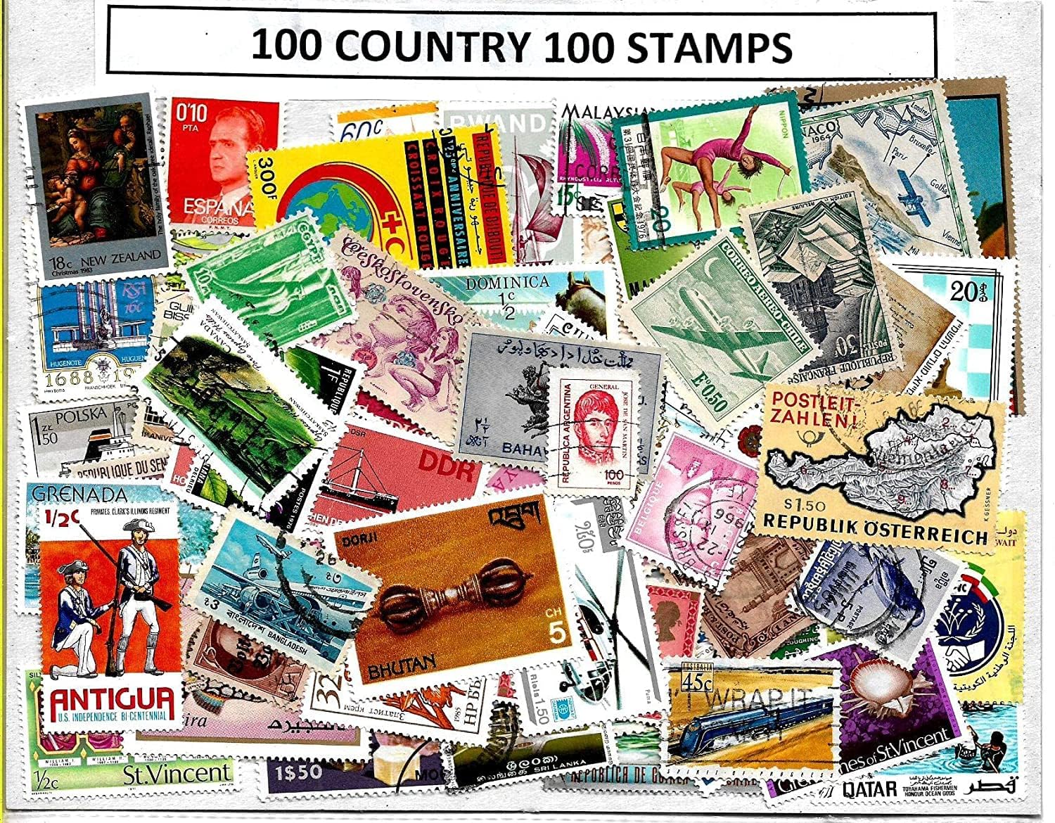 100 Different Countries Commemorative Stamps + 16 Pcs World Coins Superb Pack - Rare Philately and Numismatic Foreign Collectibles Set for School Project, Education, Hobbies