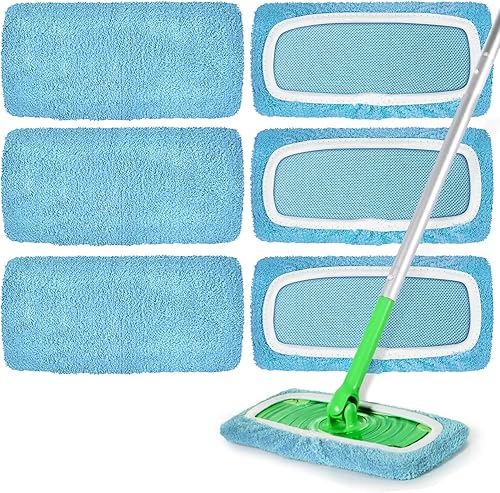 Almohadillas de microfibra reutilizables compatibles con trapeador Swiffer, almohadillas lavables para uso húmedo y seco, almohadilla de fregona