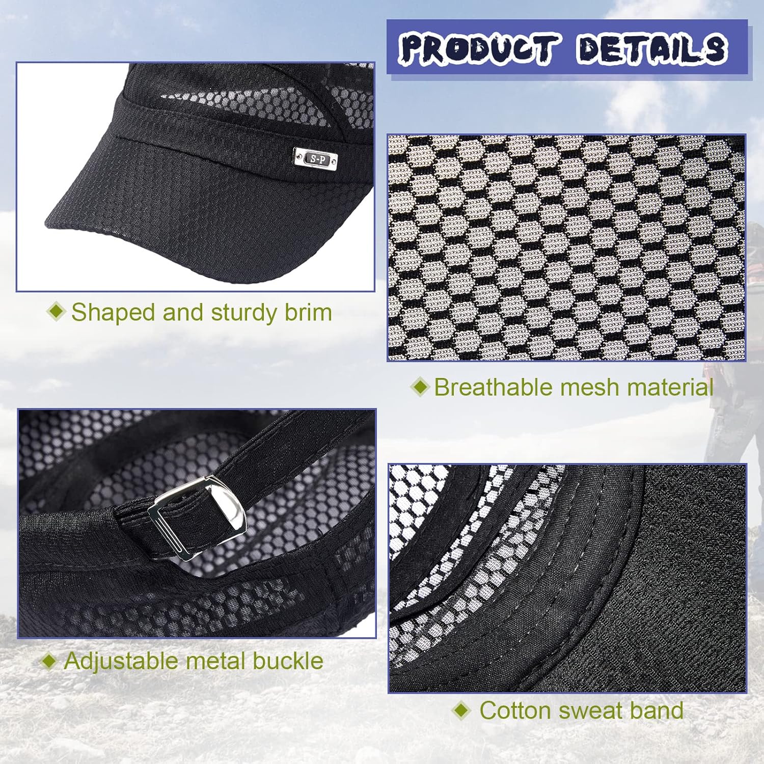 Mesh Military Cap 4 Pieces Cadet Army Cap Summer Cadet Hat Flat Army Mesh Top Hat Black, Navy Blue, Gray and Army Green - Image 3