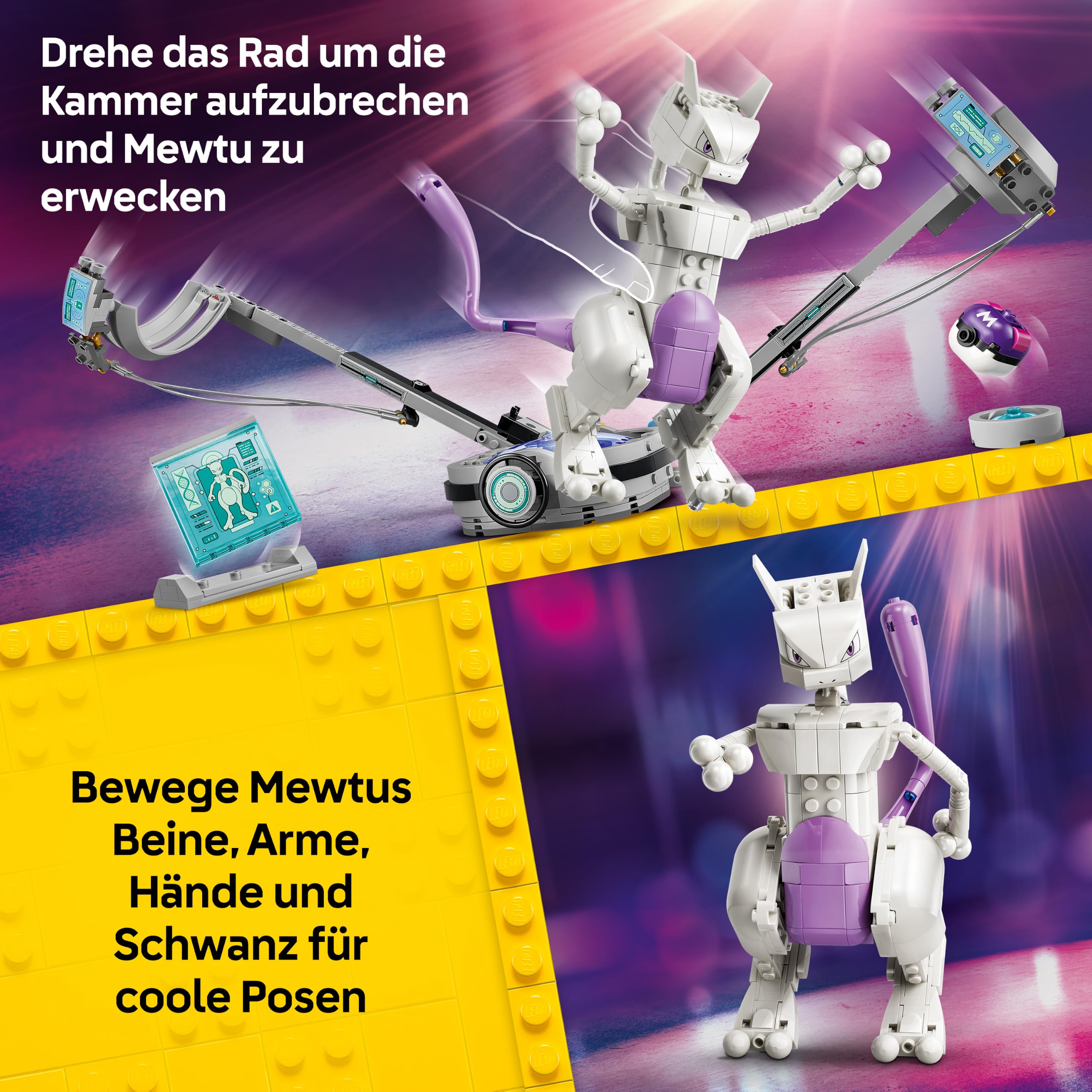 LEGO Pokémon SMART Play: Mewtwus Ausbruch aus dem Labor - kompatibles interaktives Set mit SMART Tag und Pokémon-Figur Steinen - Geschenk für Kinder ab 10 Jahren - 72163