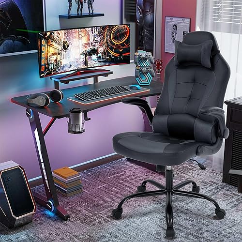 Miniatura 2 de Silla de juegos barata para computadora, silla ergonómica de videojuegos de piel sintética, respaldo alto, silla giratoria de escritorio de oficina