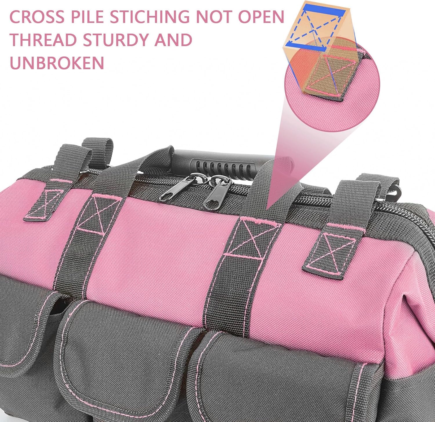Garden Tools Bag 16inch Wide Mouth Women Man's Tool Bag with Molded Base and Plastic-Padded, Inside Pockets for Tool Storage,600D polyester fabric (Pink color)