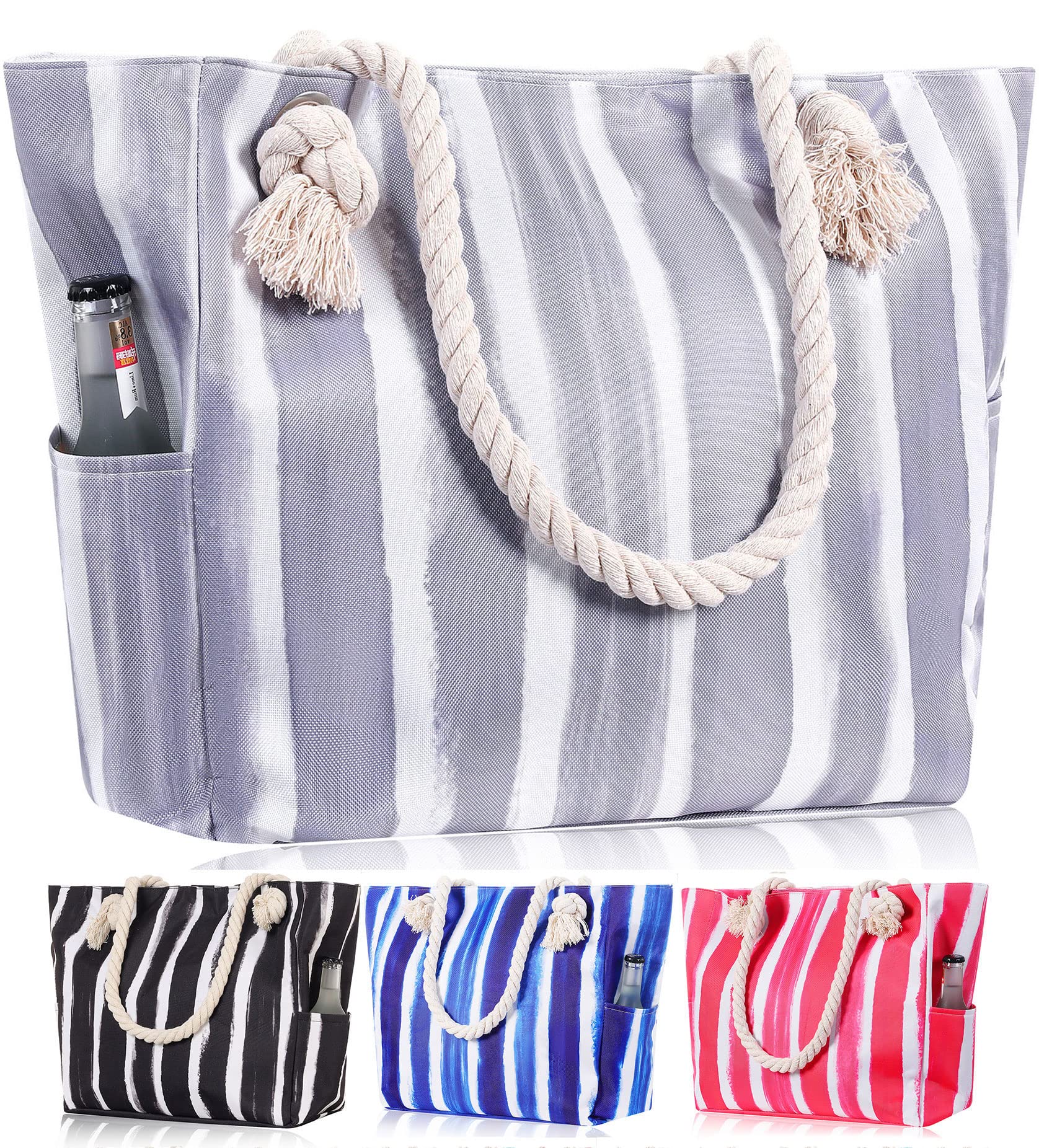 Large Canvas Beach Tote Bag with Zipper Women Swim, Travel, Shopping, Gym and Beach Holiday Cruise Essentials