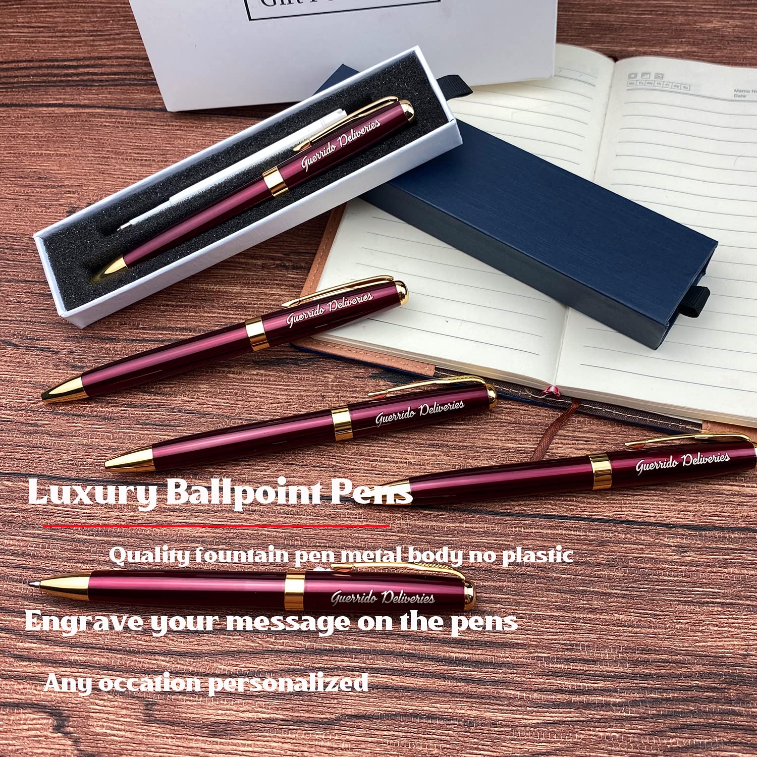 Ensemble d'écriture de stylos cadeaux de bureau personnalisés - Stylos fantaisie en acier inoxydable personnalisés avec votre nom ou message, parfaits pour un collègue/amis 5PCS/Pack