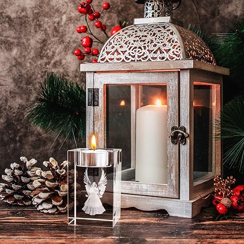 Miniatura 6 de YWHL Portavelas votivas de cristal de ángel de la guarda 3D, grabado con láser, candelita de cristal de ángel para centro de mesa, decoración