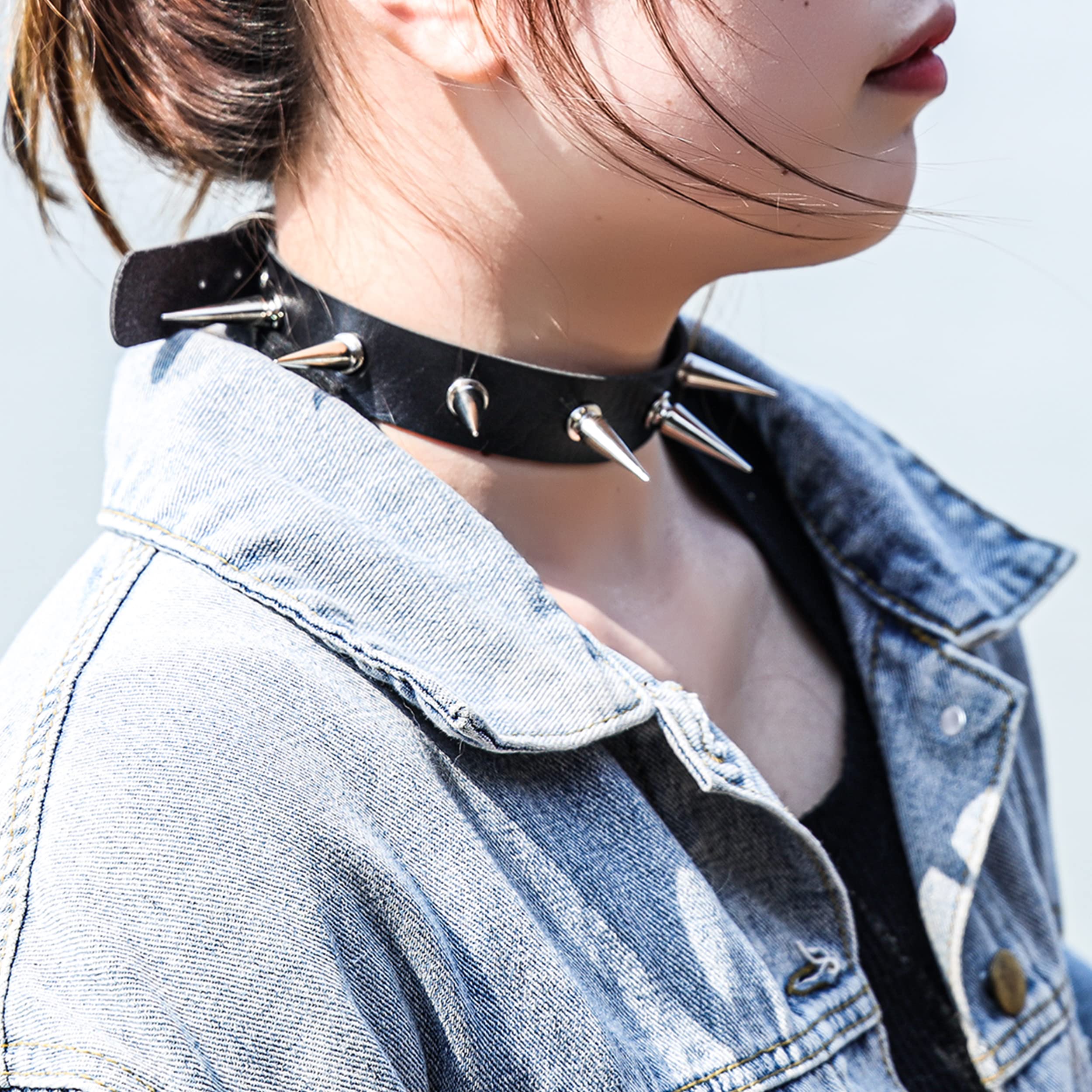 Manfnee Cool Punk Gothic Collar for Women and Men Black PU Leather Vingate Necklace Adjustable: C:1pcs