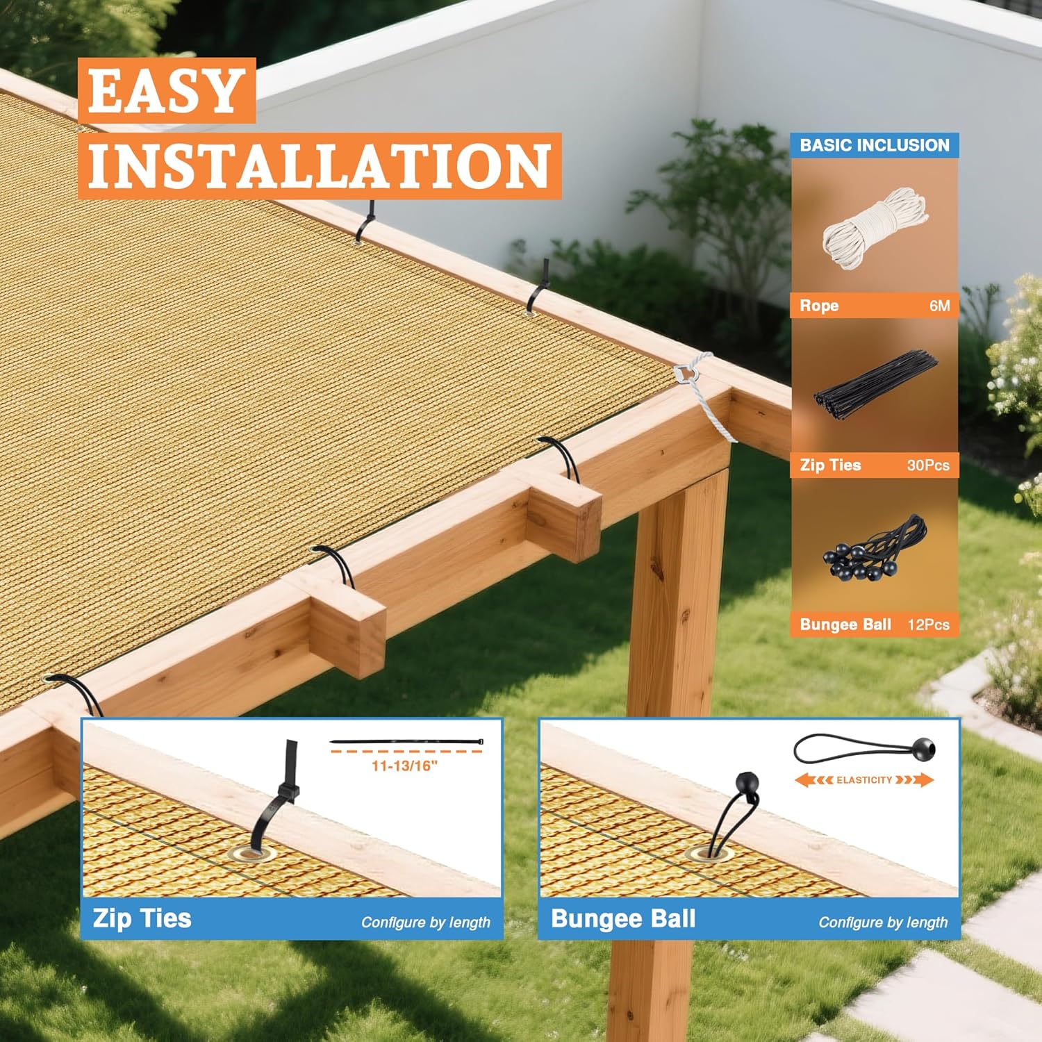 18' x 36' Sun Shade Cloth with D-Rings Straight Edge Sun Shade Sail UV Blockage Pergola Cover Canopy Mesh Tarp for Outdoor, Patio, Garden, Backyard, Greenhouse, Chicken Coops, Sand