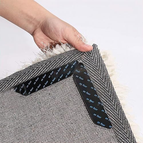 Rug Gripper Pads - Pack of 12 Non Slip Carpet Stickers for Hardwood Floors, Tile, Wood, Laminate - No Damage Installation - Grips Padding to Hold Down Area Rugs in Place - Anti Skid Under Carpets Pad