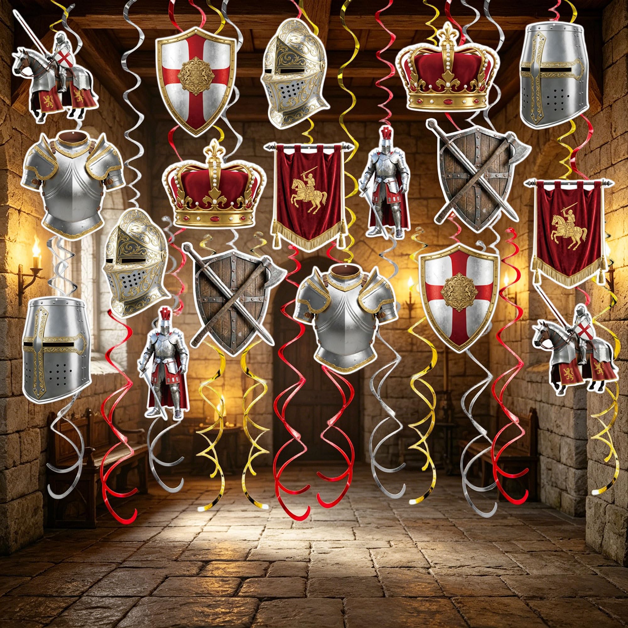 48 PCS Medieval Party Decorations Medieval Hanging Swirl Banner Party Decor