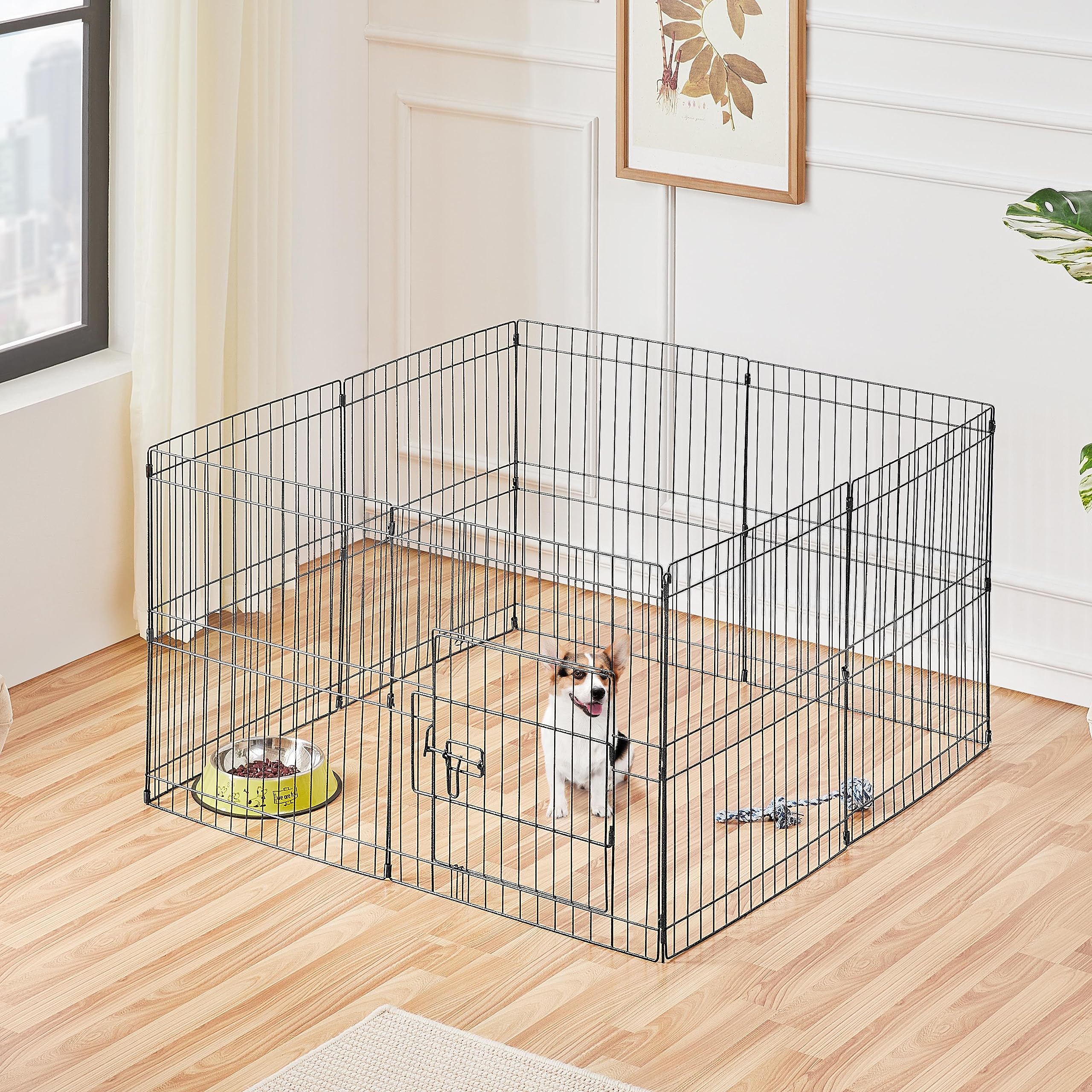 Yaheetech 8-TLG Welpenlaufstall 61cm hoch, Freilaufgehege mit Tür, hundegitter für Innen- & Außenbereich, Tierlaufstall für Hund Katze Welpe Kaninchen, flexibel und faltbar, Einfache Montage