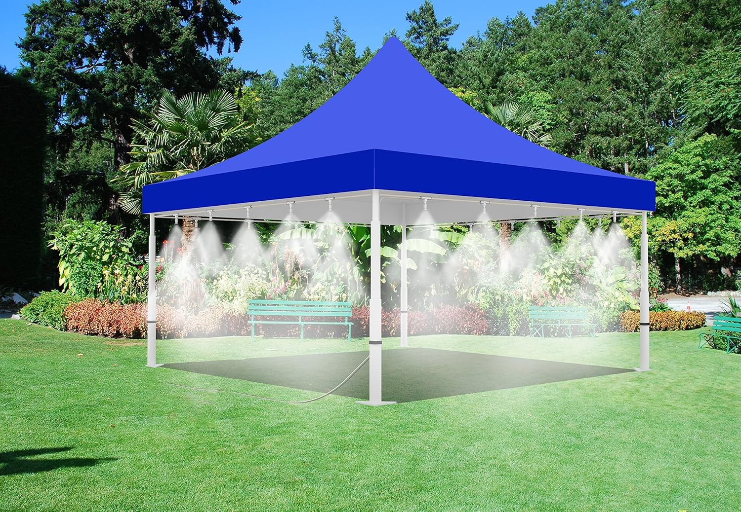 Misting Tent - Portable Outdoor Cooling Shade 10' x 20' With Mist System - 20 Nozzles - Easy Set-Up for Events (Blue)