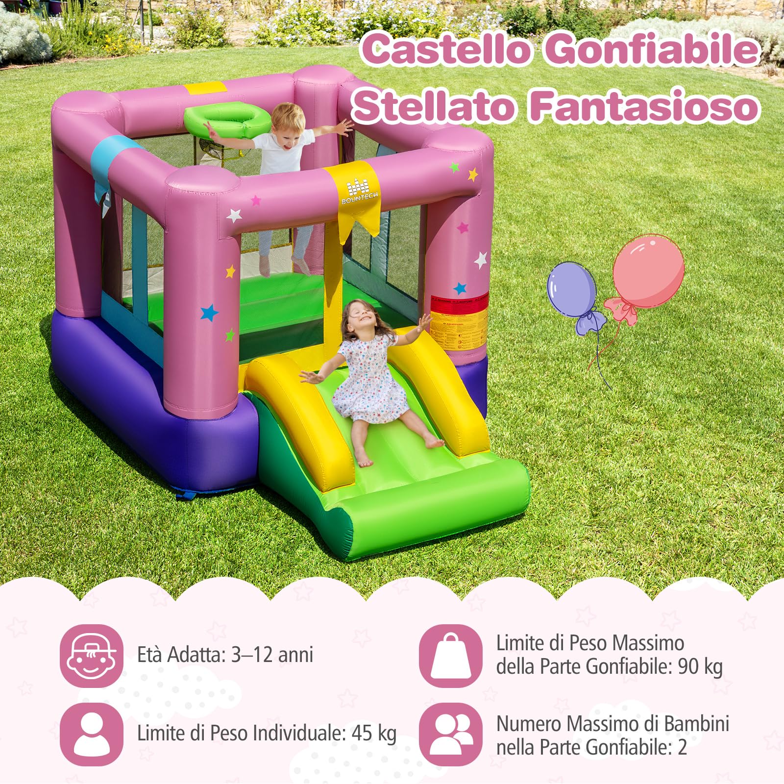 COSTWAY Castello Gonfiabile per Bambini, con Trampolino e Scivolo