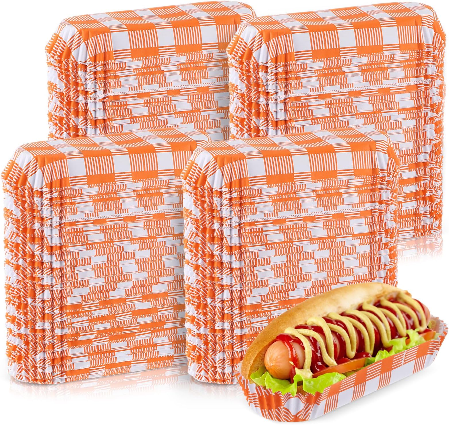 Yinkin 300 Pcs Paper Hot Dog Trays Valentine's Day 6 Inch Food Trays Concession Stand Supplies Disposable Hot Dog Holder Paper Hotdog Boats Rectangular Liners for Christmas Party