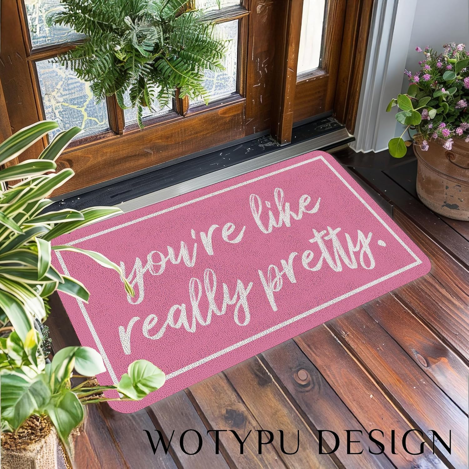 Coquette Pink Door Mat, Trendy Preppy Girly Pink Welcome Mats for Front Door, You're Like Really Pretty Doormat Outdoor Indoor Entrance Entryway, 17x30 Inches
