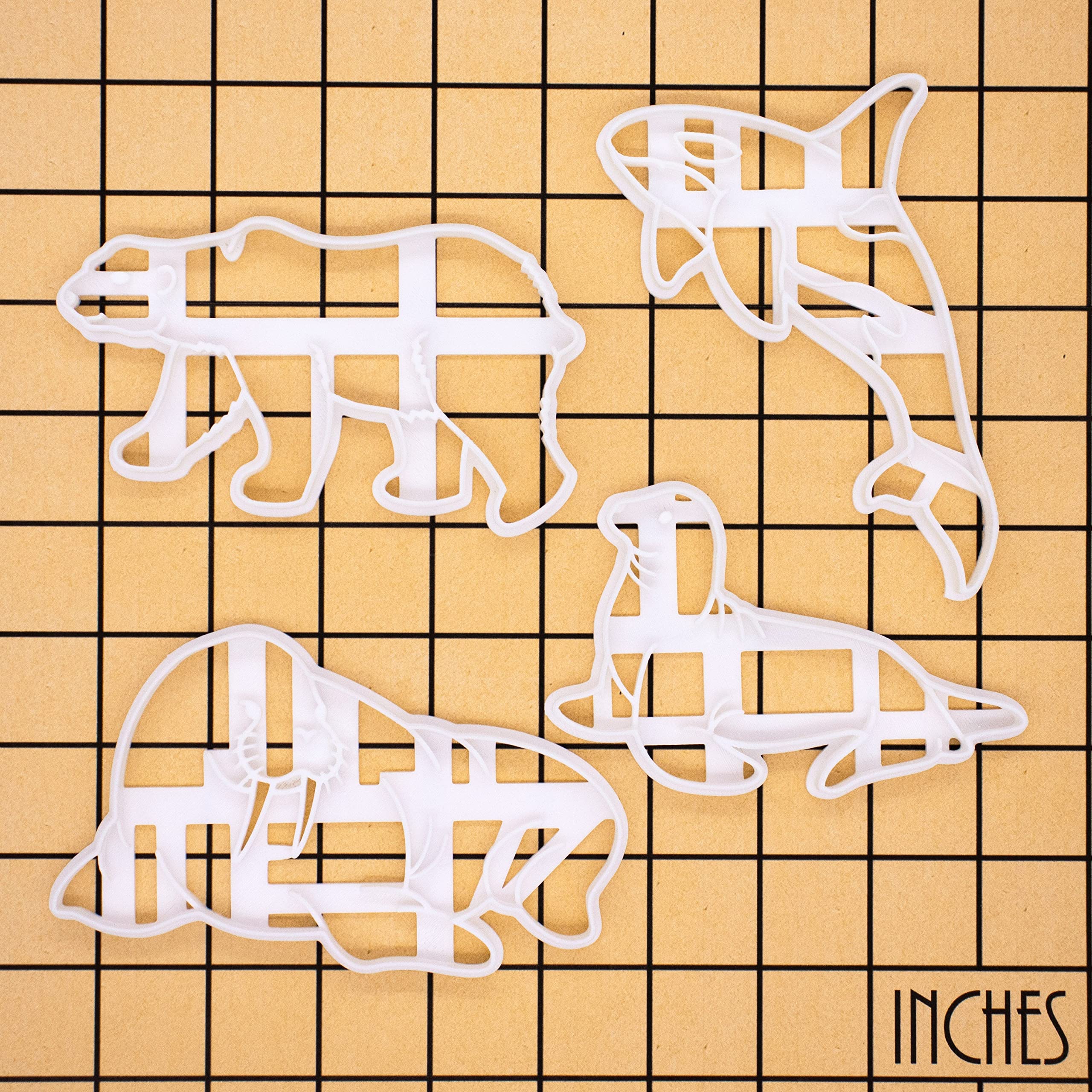lot de 4 emporte-pièces animaux de l'Arctique (motifs: morse, orque, lion de mer et ours polaire), 4 pièces