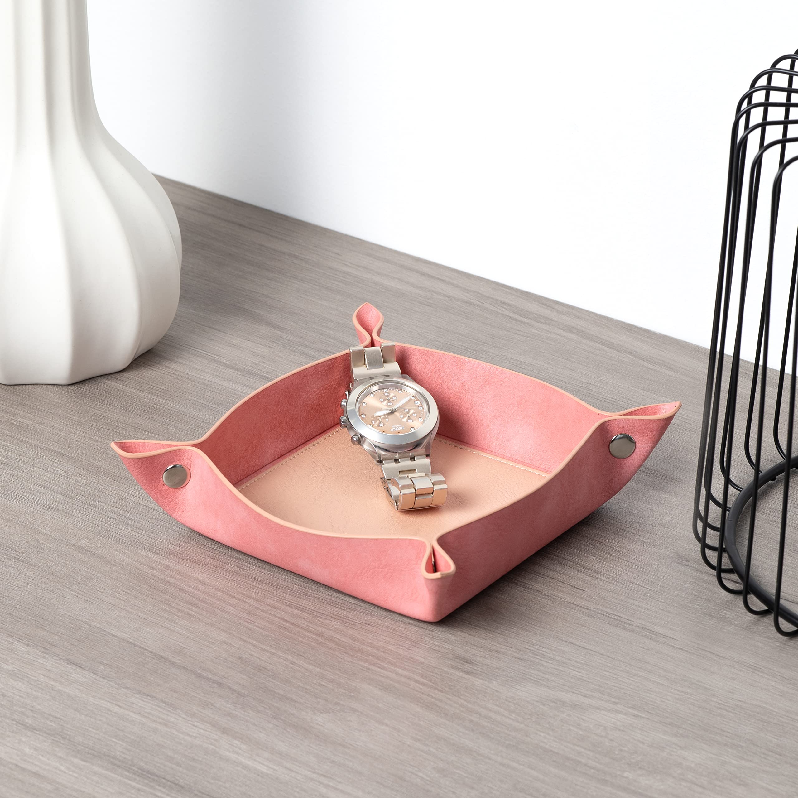 Fisura – Svuota tasche ingresso. Svuota tasche originale. Organizzatore di chiavi in similpelle. Misure: 19 x 19 centimetri. (Rosa)