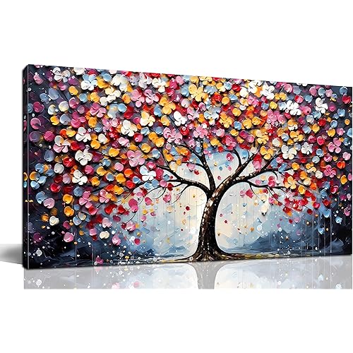 Zoyotago Large Canvas Wall Art Colorful Flower Tree Picture Gray Backgrounds Canvas Prints Ready to Hang for Bedroom Living Room Size 20x40
