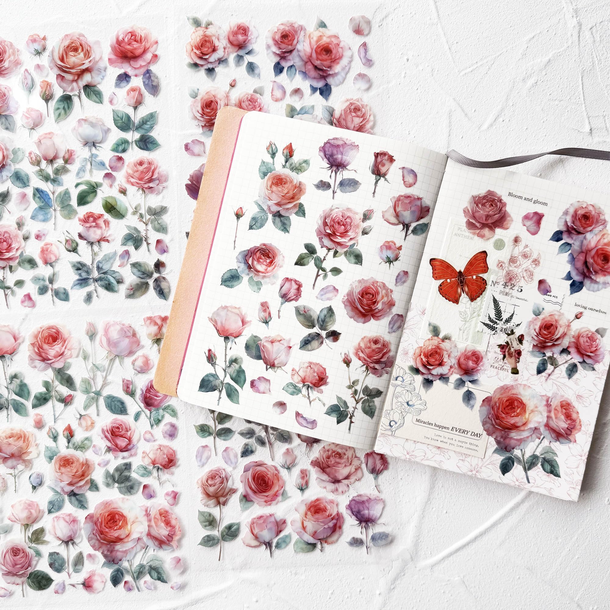 Watercolor Roses Stickers for Scrapbooking, Self-Adhesive Flowers Stickers Journal Embellishment Supplies for Art Craft Decorations โ image 1